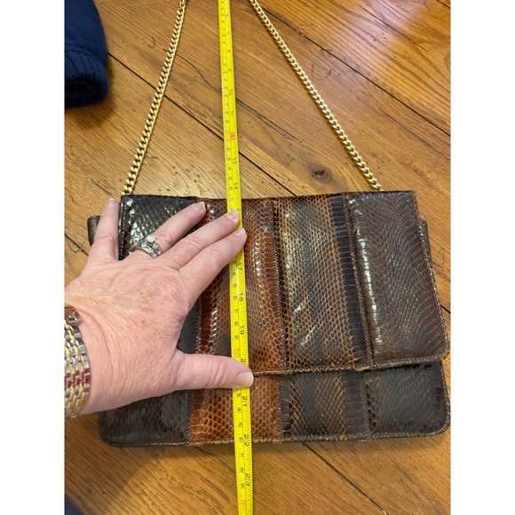 Vintage Snakeskin Clutch Purse Gold Chain Evening Bag